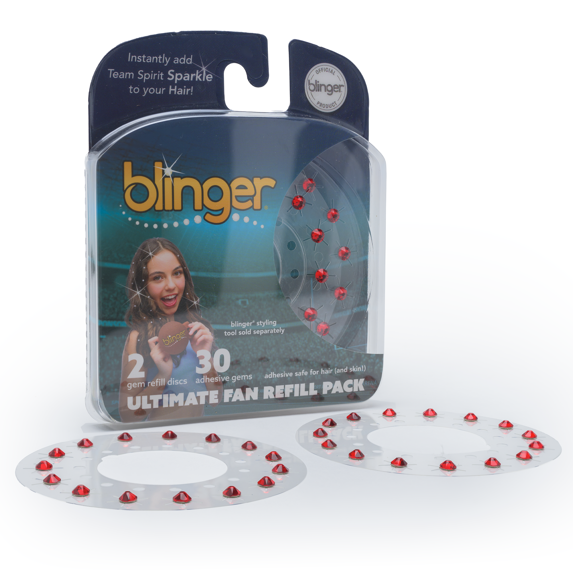 blinger® Ultimate Fan Refill Pack with 30 Gems (Precision-Cut Glass Crystal Colors and Sports Symbols)