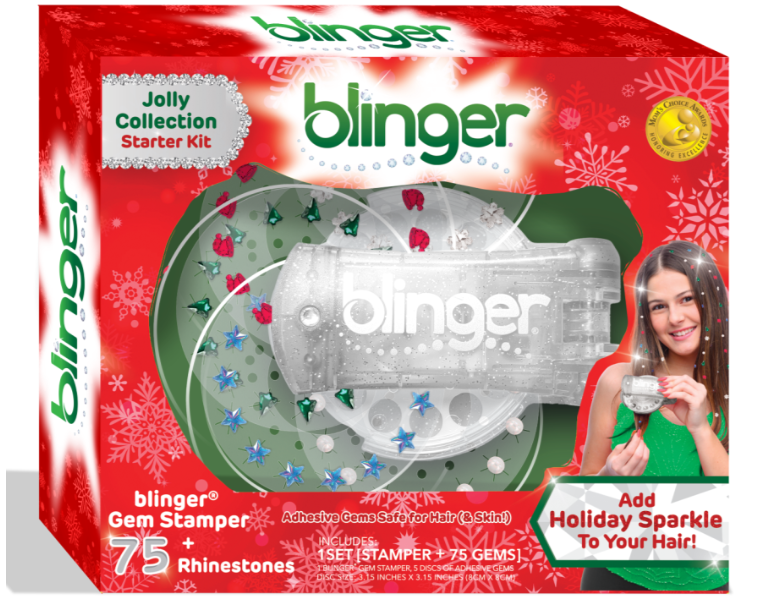 blinger® Jolly Collection Starter Kit with blinger® Gem Stamper + 75 Colorful Hair-Safe Gems