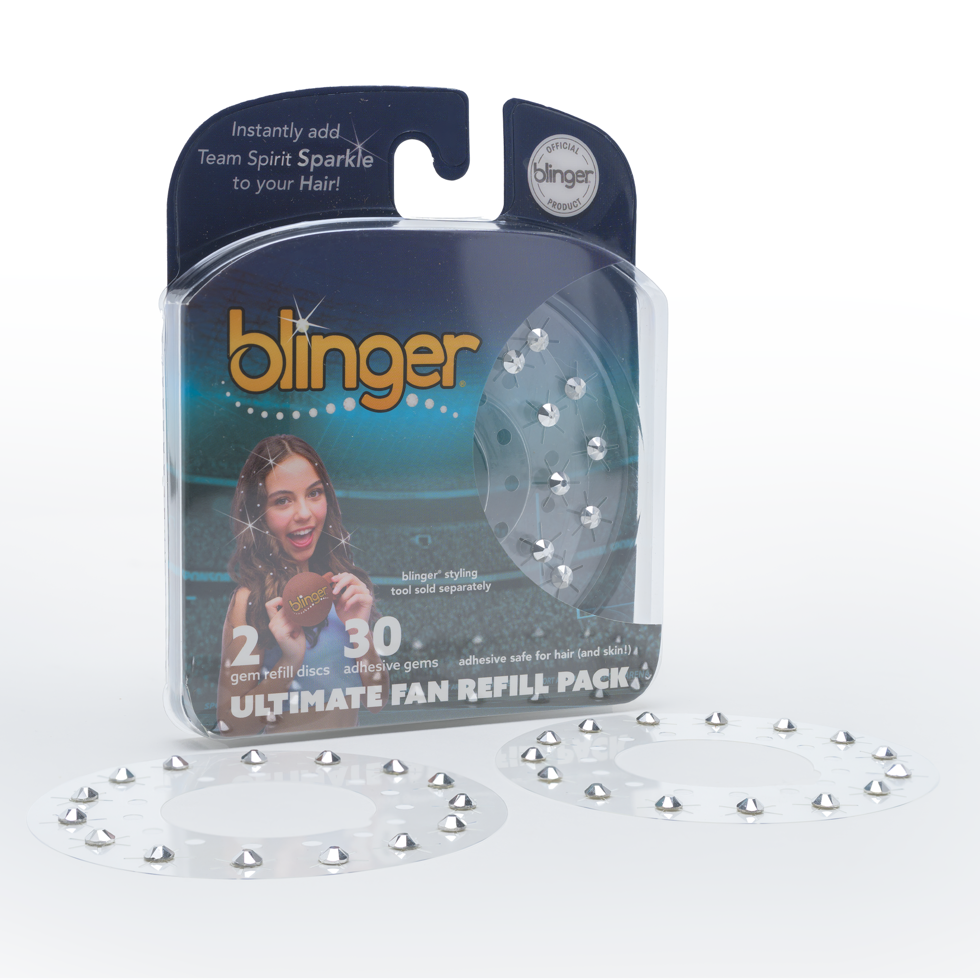 blinger® Ultimate Fan Refill Pack with 30 Gems (Precision-Cut Glass Crystal Colors and Sports Symbols)