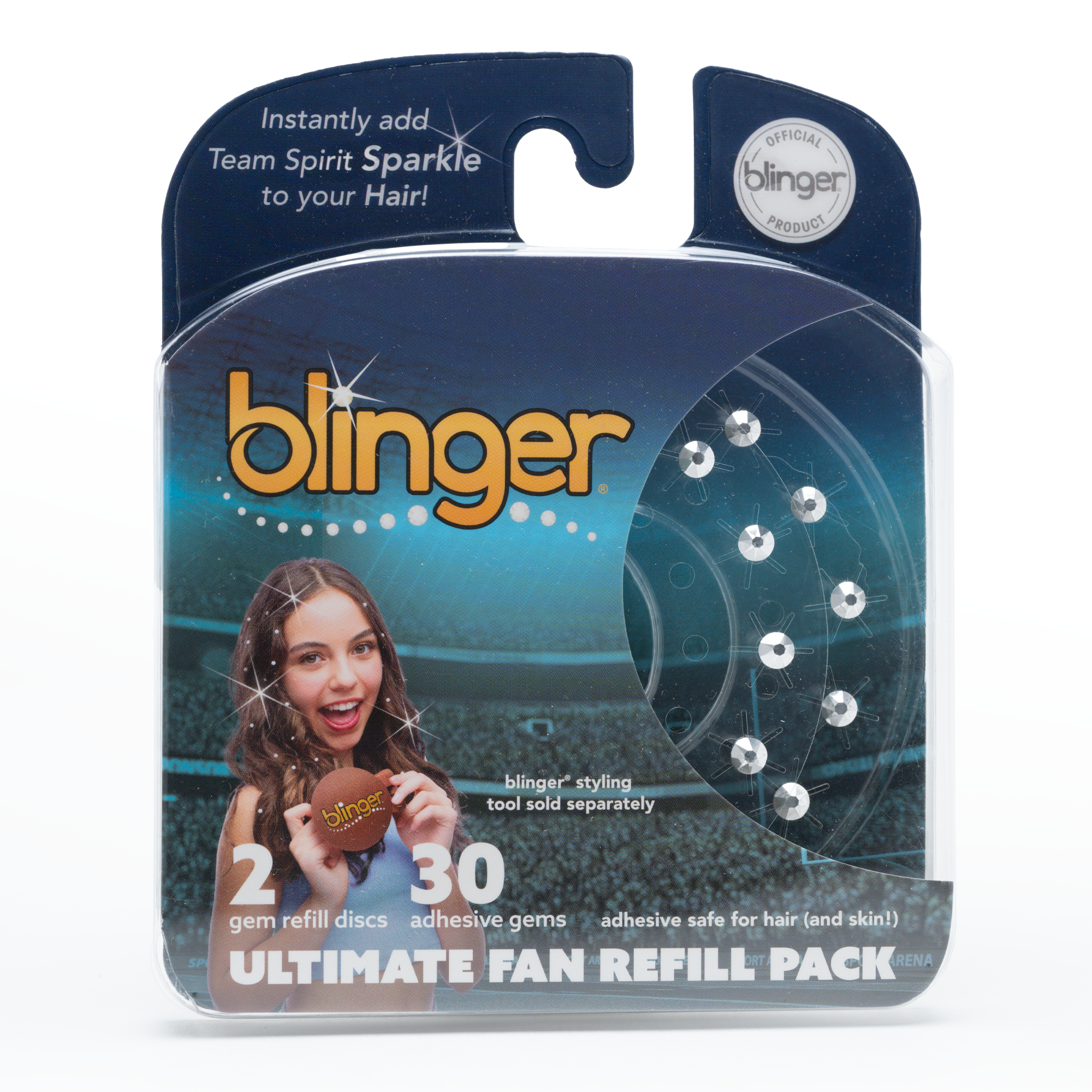 blinger® Ultimate Fan Refill Pack with 30 Gems (Precision-Cut Glass Crystal Colors and Sports Symbols)