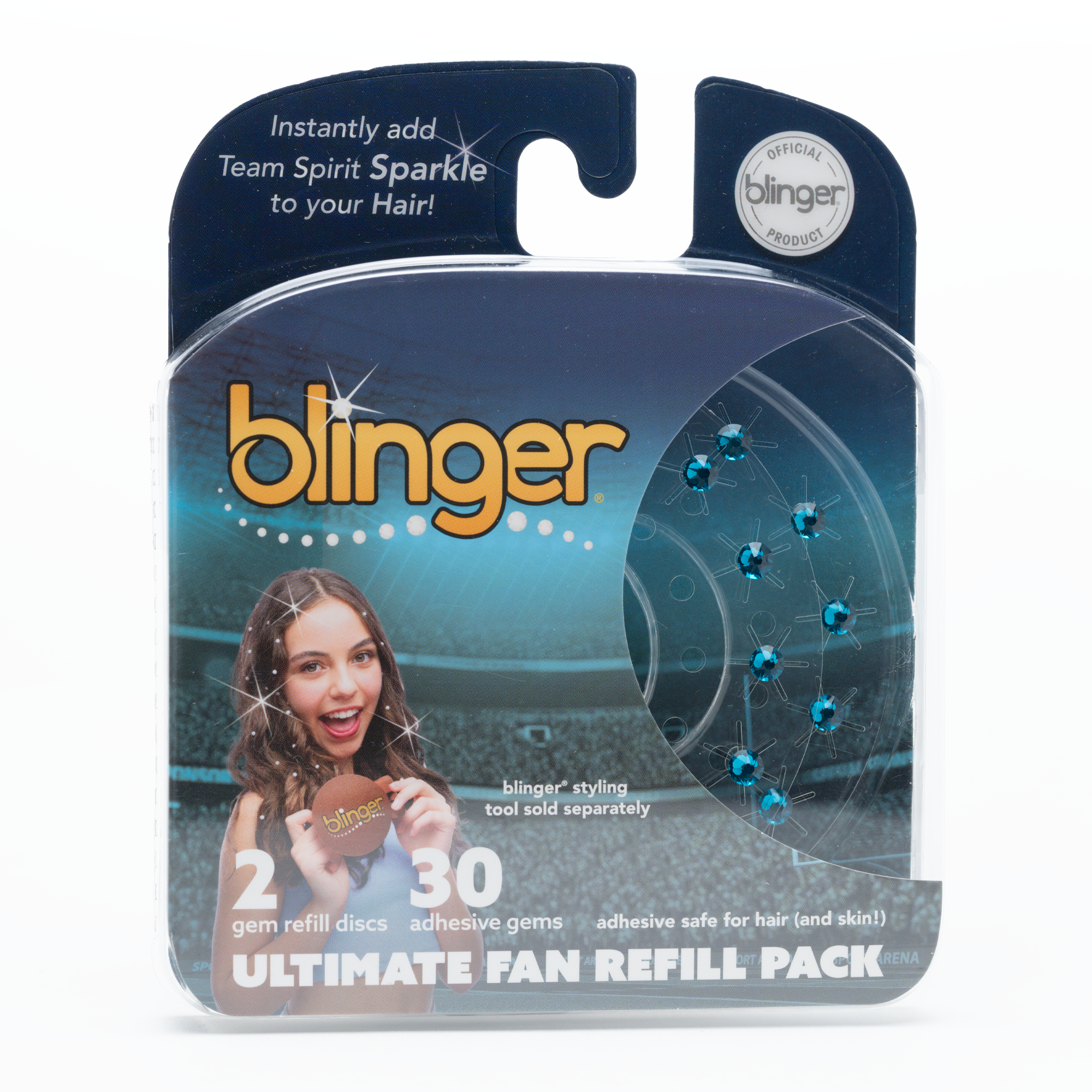 blinger® Ultimate Fan Refill Pack with 30 Gems (Precision-Cut Glass Crystal Colors and Sports Symbols)