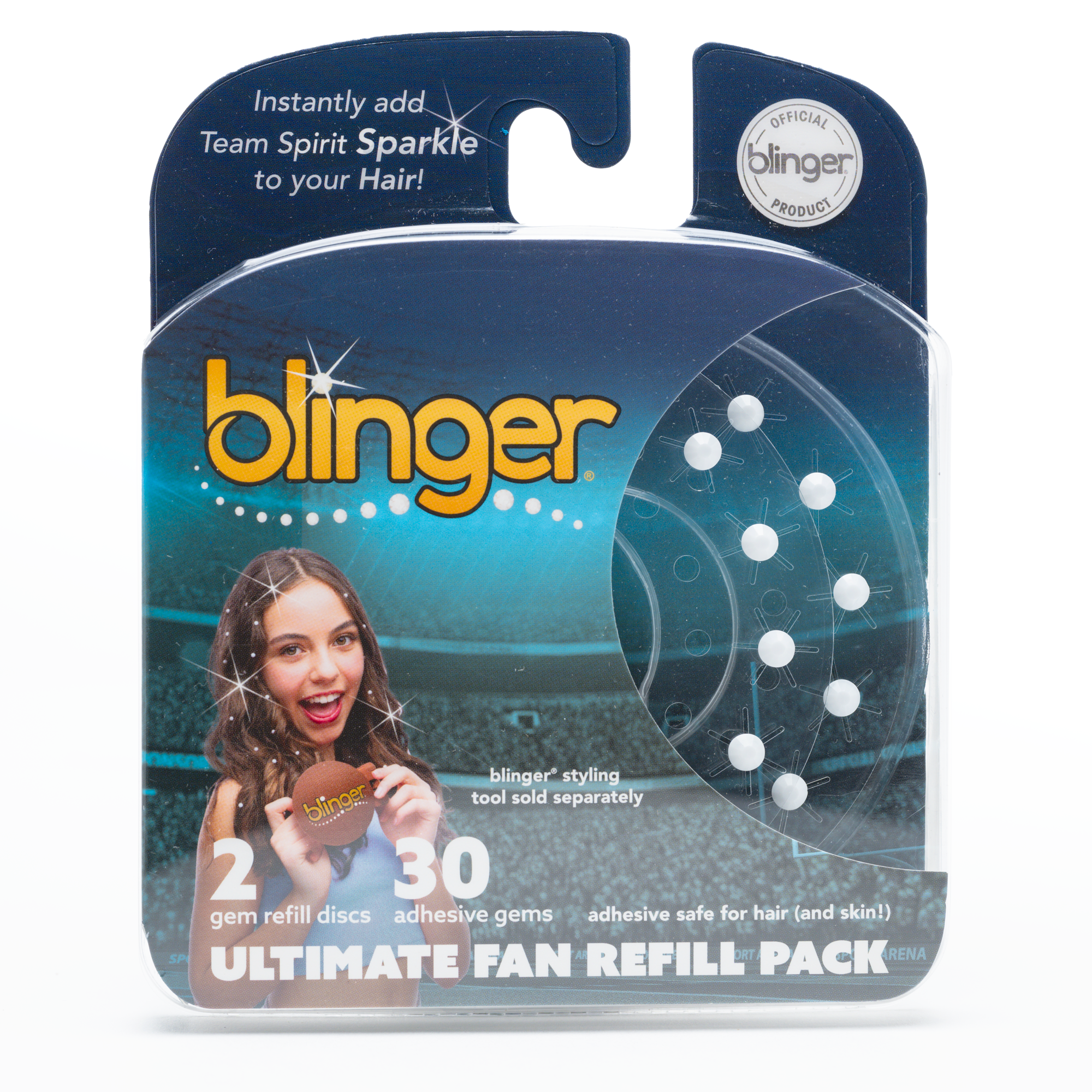 blinger® Ultimate Fan Refill Pack with 30 Gems (Precision-Cut Glass Crystal Colors and Sports Symbols)