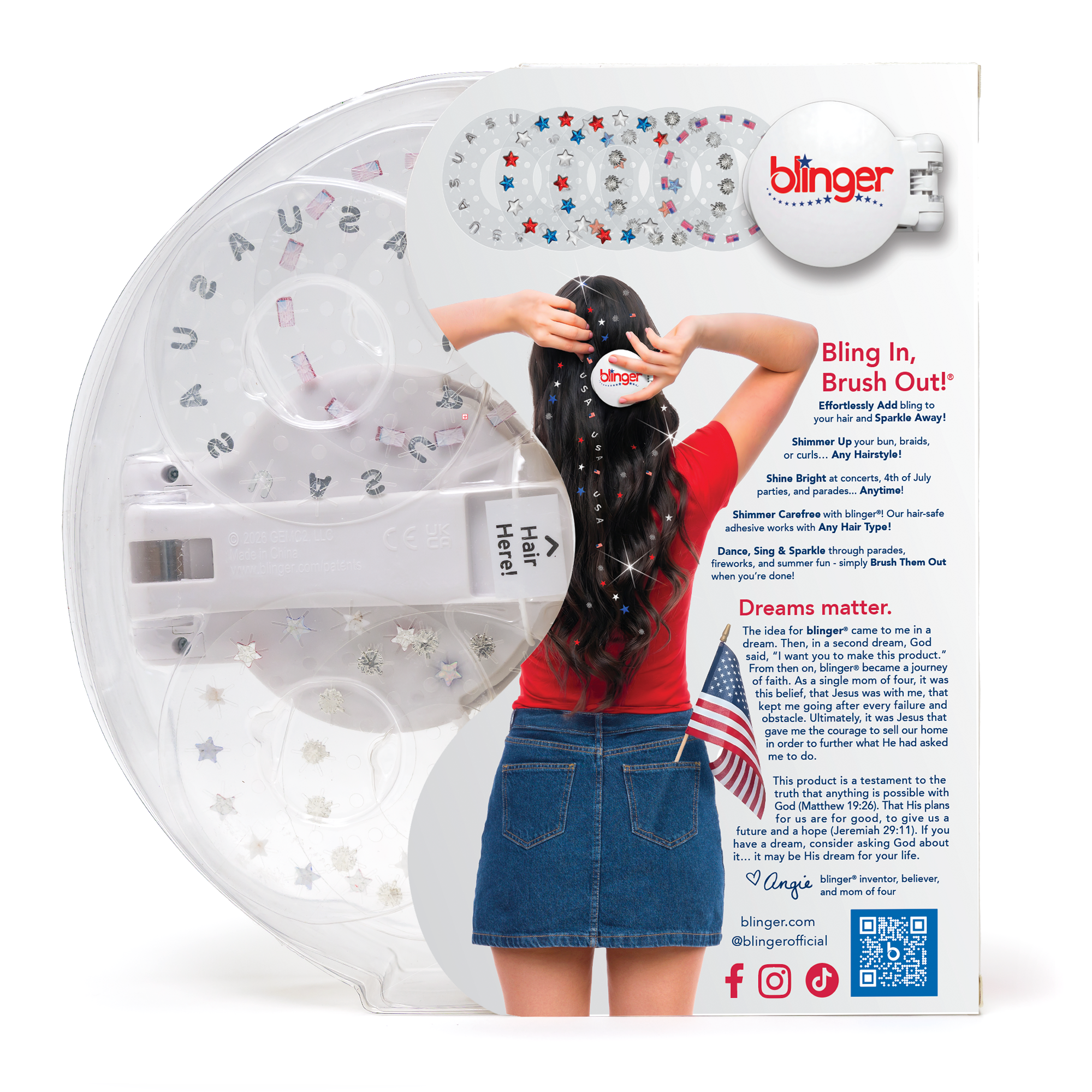Limited Edition blinger® All-American 250th Anniversary Starter Set with Styling Tool +  75 Patriotic Hair Gems