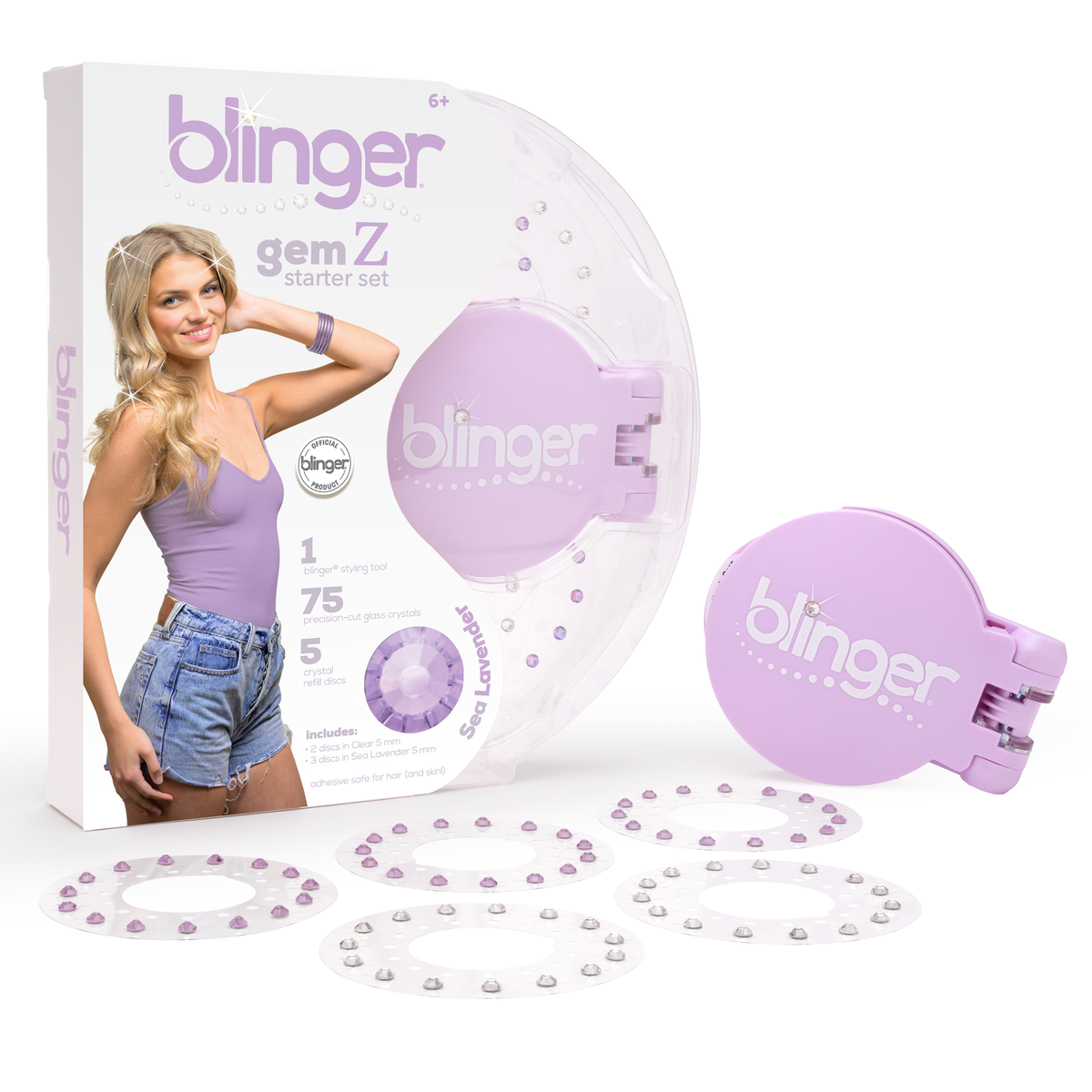 Gem Z Collection Starter Set with Hair Gem Stamper + 75 Precision-Cut Glass Crystals
