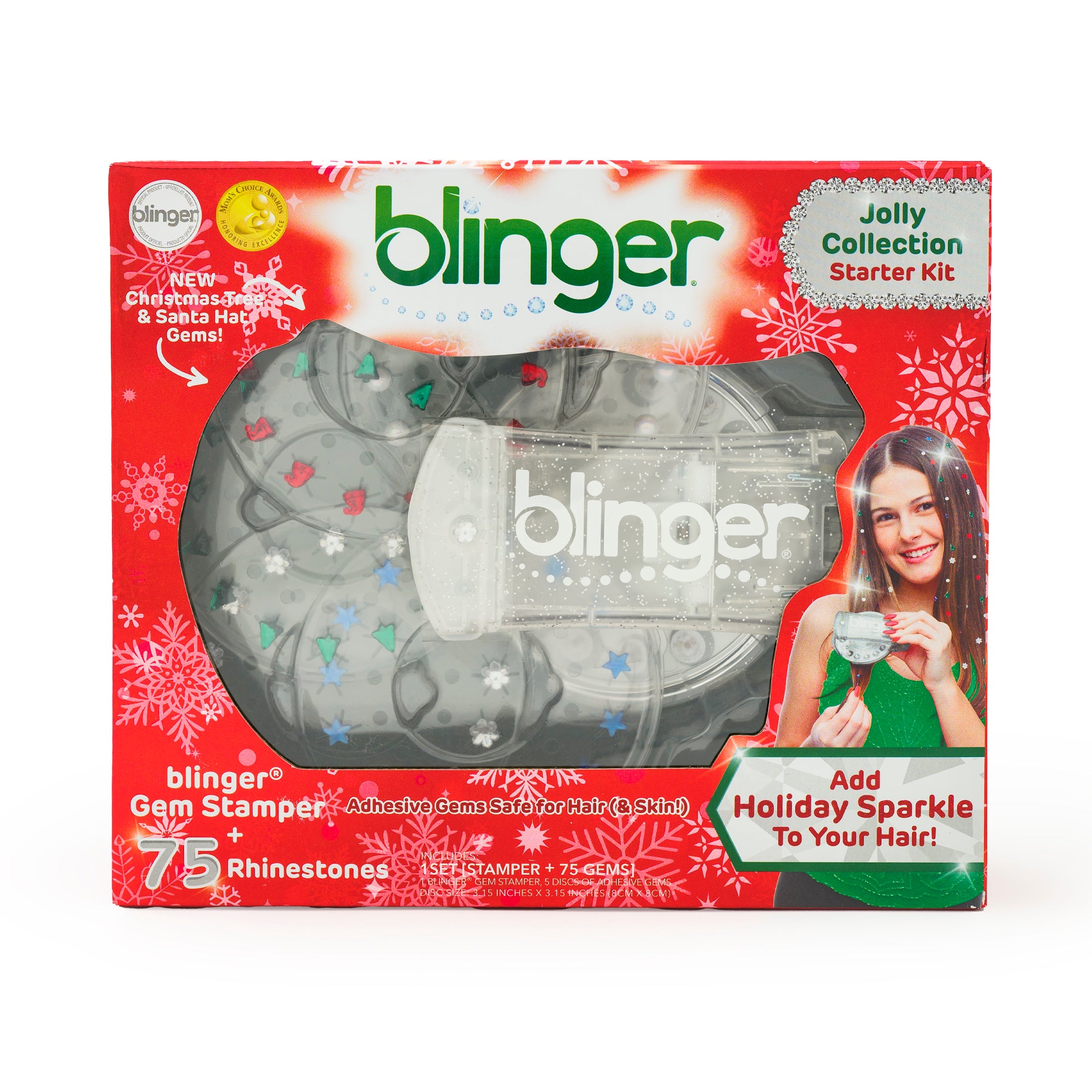 blinger® Jolly Collection Starter Kit with blinger® Gem Stamper + 75 Colorful Hair-Safe Gems
