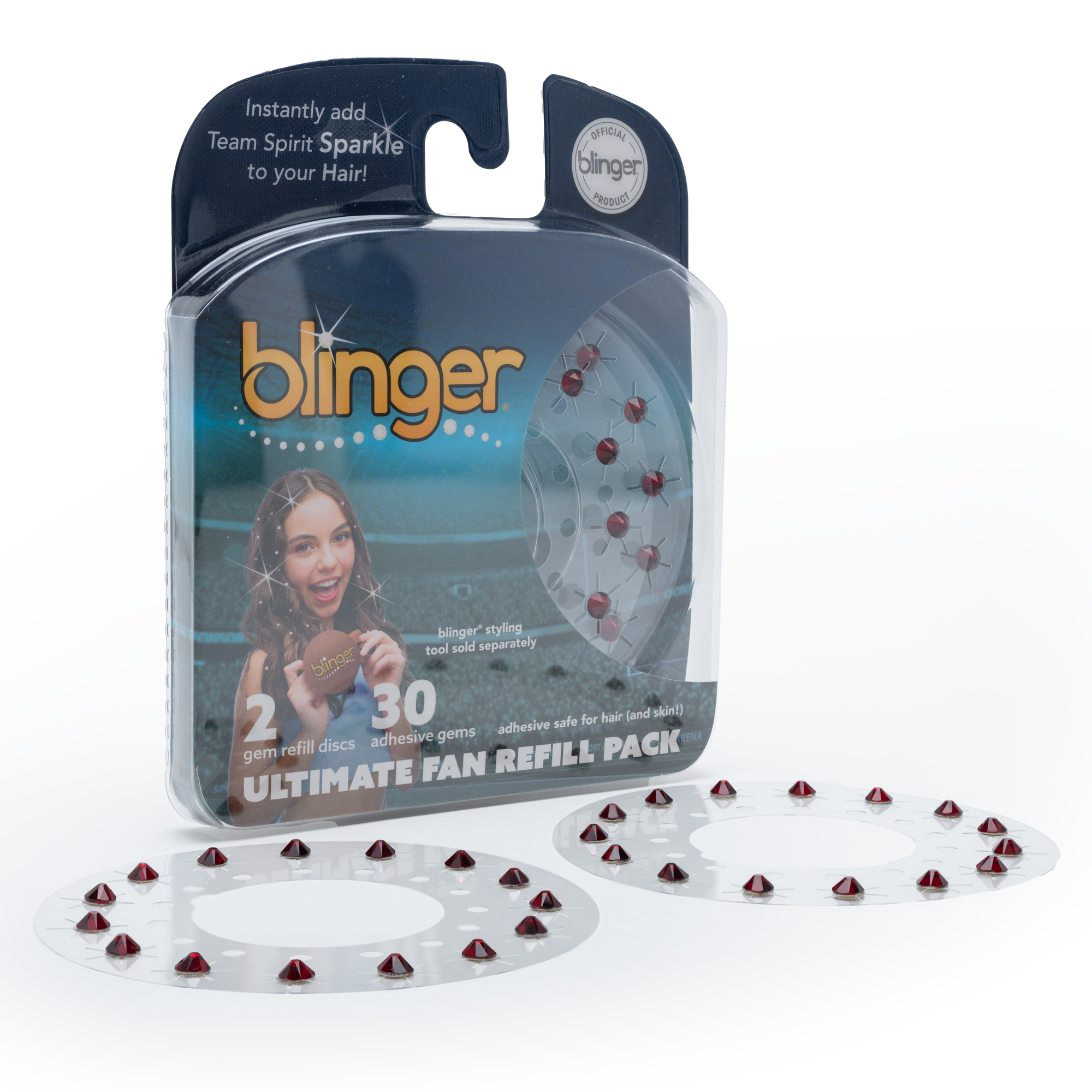 blinger® Ultimate Fan Refill Pack with 30 Gems (Precision-Cut Glass Crystal Colors and Sports Symbols)