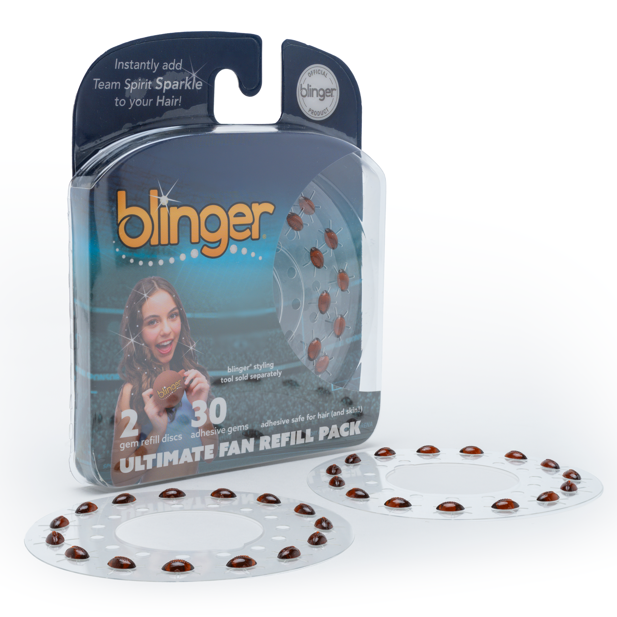 blinger® Ultimate Fan Refill Pack with 30 Gems (Precision-Cut Glass Crystal Colors and Sports Symbols)