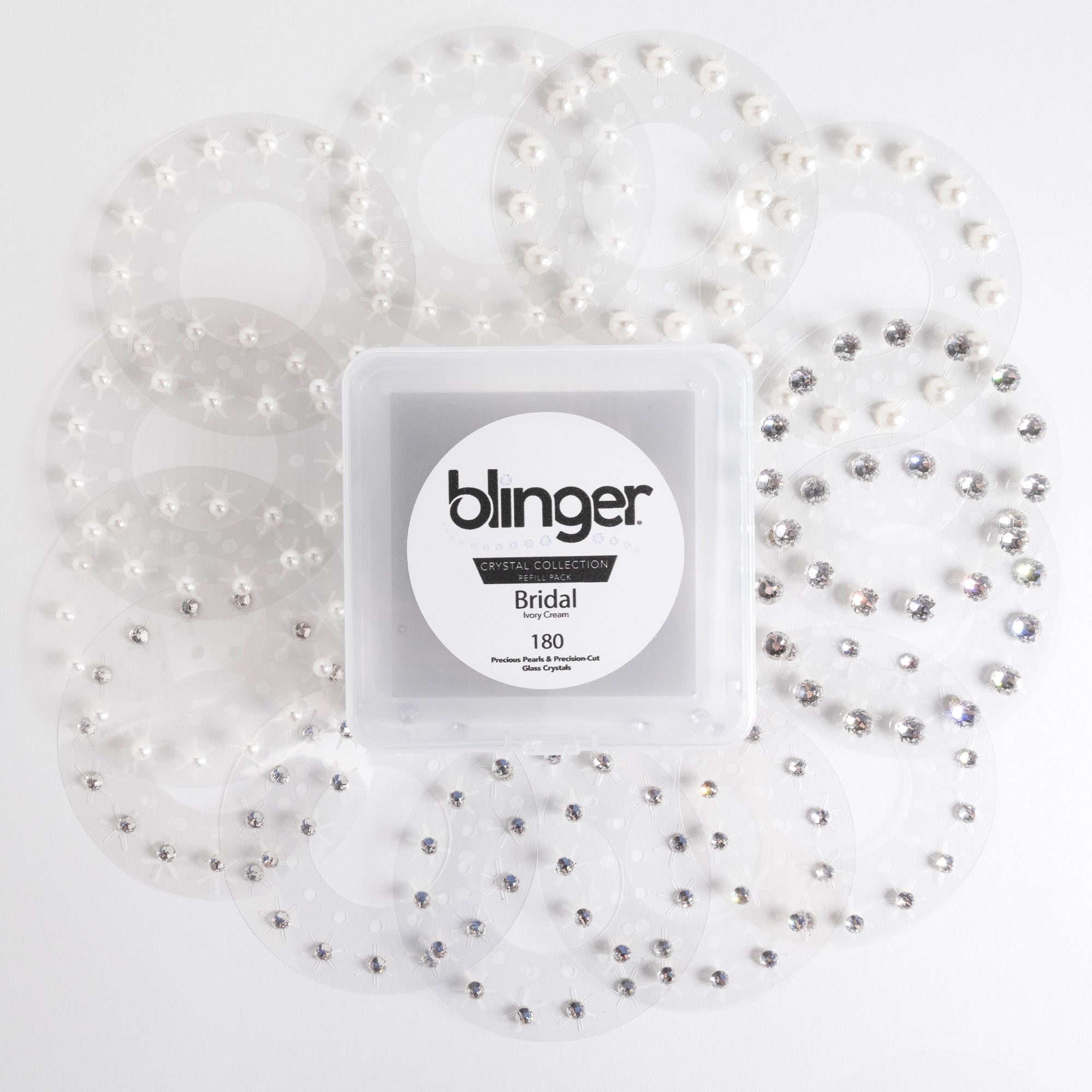 Blinger Glimmer Refill Pack | 5 Discs - 75 Precision-Cut Glass Crystals |  Bedazzling Hair Gems | Hair-Safe Adhesive - Bling In Brush Out | Works with