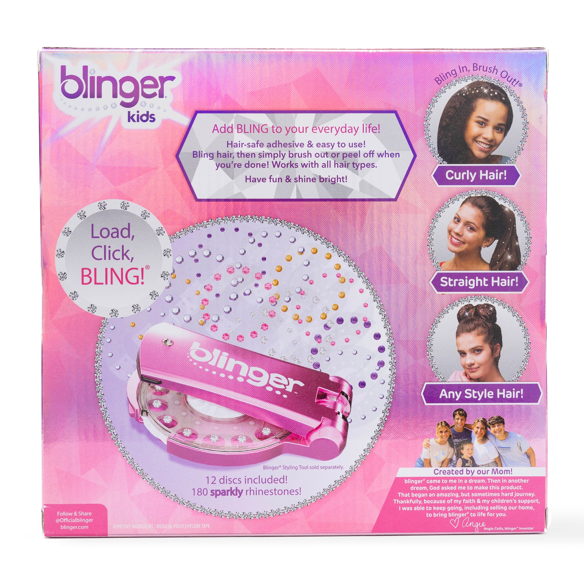 Blinger Glimmer Refill Pack, 5 Discs - 75 Precision-Cut Glass Crystals, Bedazzling Hair Gems, Hair-Safe Adhesive â€“ Bling In Brush Out
